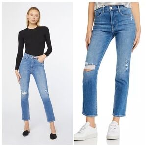 FRAME Le Sylvie Slender Straight-Leg Jeans in Sonoma Rips Sz 26 Baddie Normcore